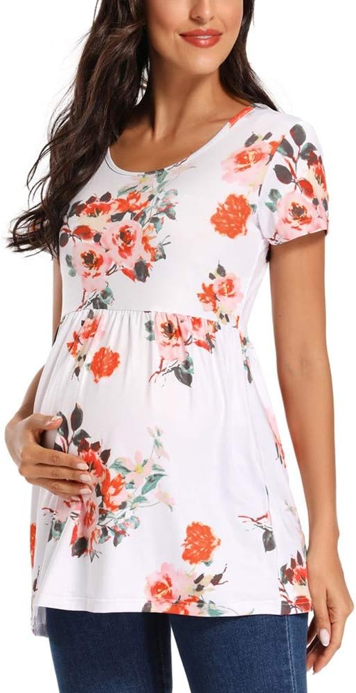 Jezero Women's Maternity Tops Short & Long Sleeve Side Ruching Round Neck Shirts - Image 4