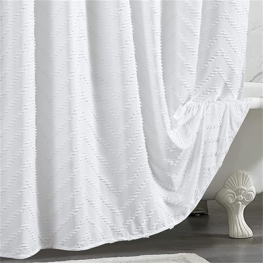 Rideau de douche élégant en tissu tissé imperméable pour salle de bain Blanc 180 x 200 cm