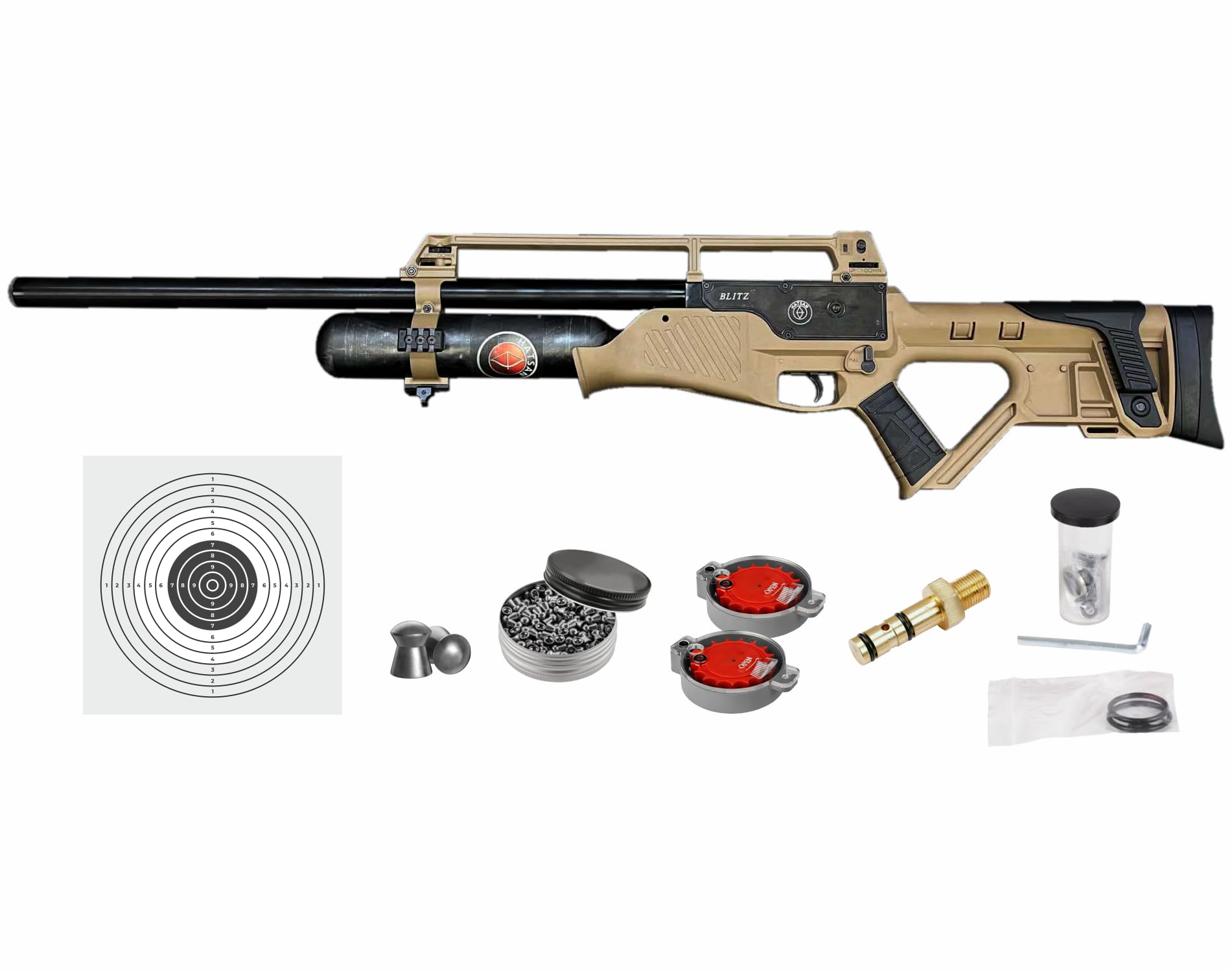 Hatsan Blitz Full Auto PCP Air Rifle with Included Wearable4U 100x Paper Targets and Lead Pellets Bundle