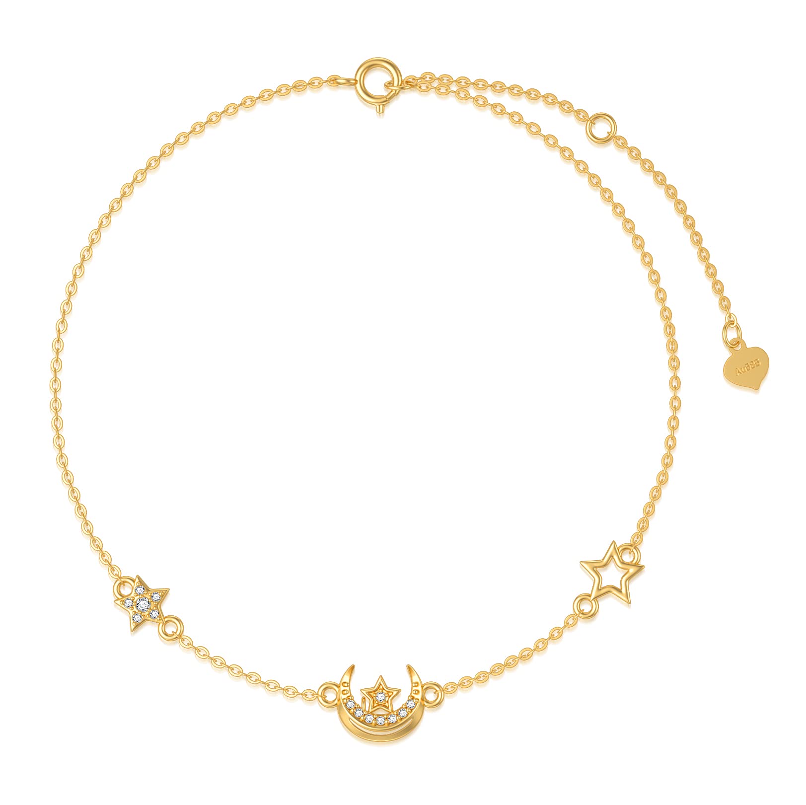 YDD 14k Solid Gold Star Moon Bracelet for Women - Star & Moon Bracelet Gifts for Birthday & Christmas - 6.5''-8.5''
