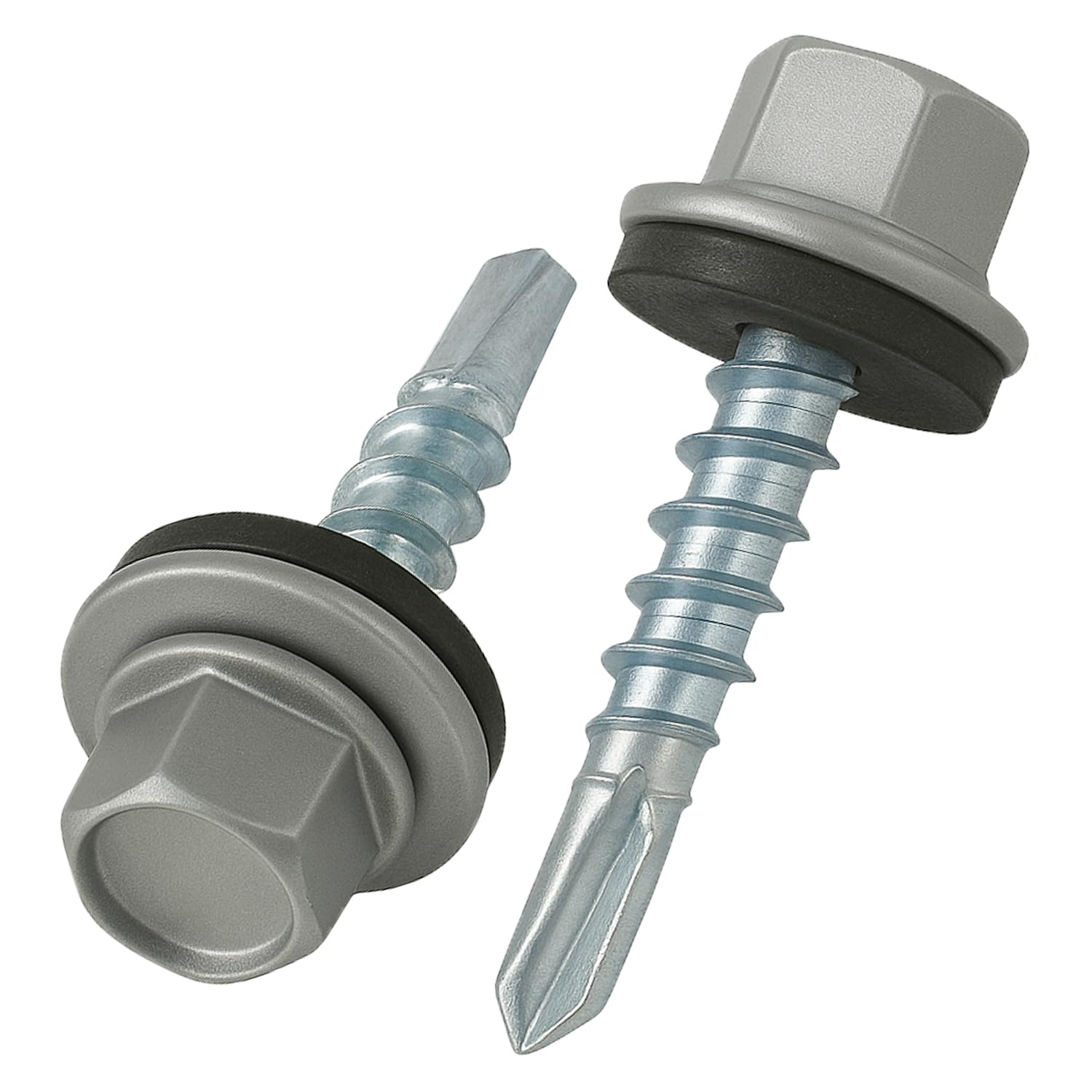 4.8 mm x 35 mm Roofing Screws, Hex Head Self-Drilling Multi-Color (RAL 9007 Grey Aluminium) Roof Screws with EPDM Sealed Washer, Rust Proof Zinc Plated Hardened Coarse Thread Outdoor Screw (50 pcs) โ image 1