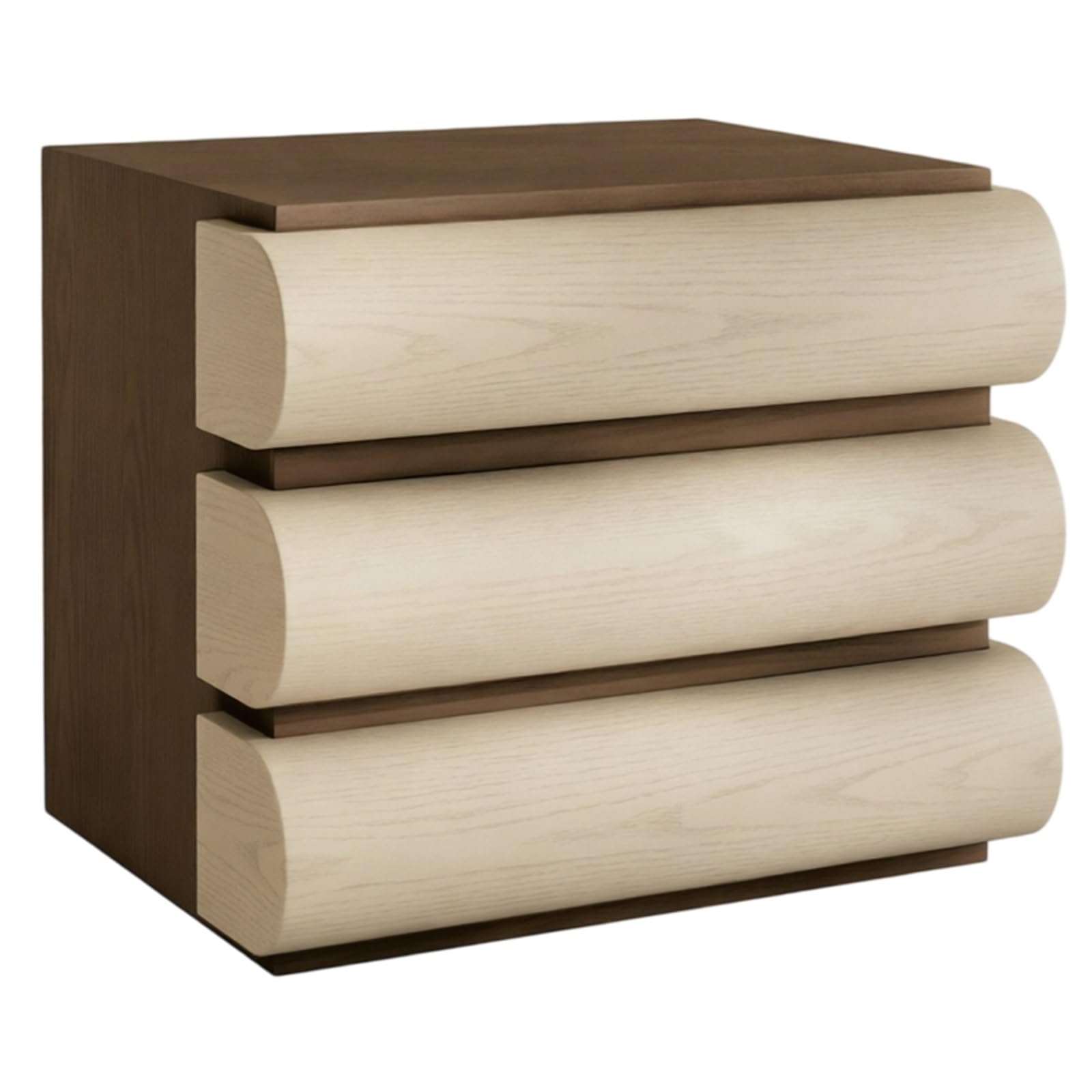 guiling-1986 Bedside Table Three Drawer Bedside Cabinet with Rounded Fronts and Dark Top Surface for Bedroom Nightstand(Bruin,Small)