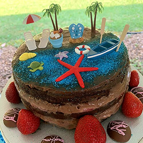 Beach Chair Umbrella Cake Decoration, 15Pieces Summer Ocean Cake Toppers, Tropical Hawaiian Aloha Luau Theme Party Decorations Supplies For Pool Party Birthday Wedding Baby Shower #TOP1