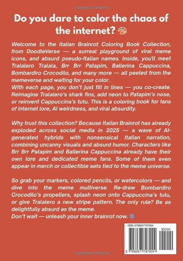 Italian Brainrot Coloring Book Collection: Iconic Viral Tiktok Character Pages with Authentic Meme Names image 3