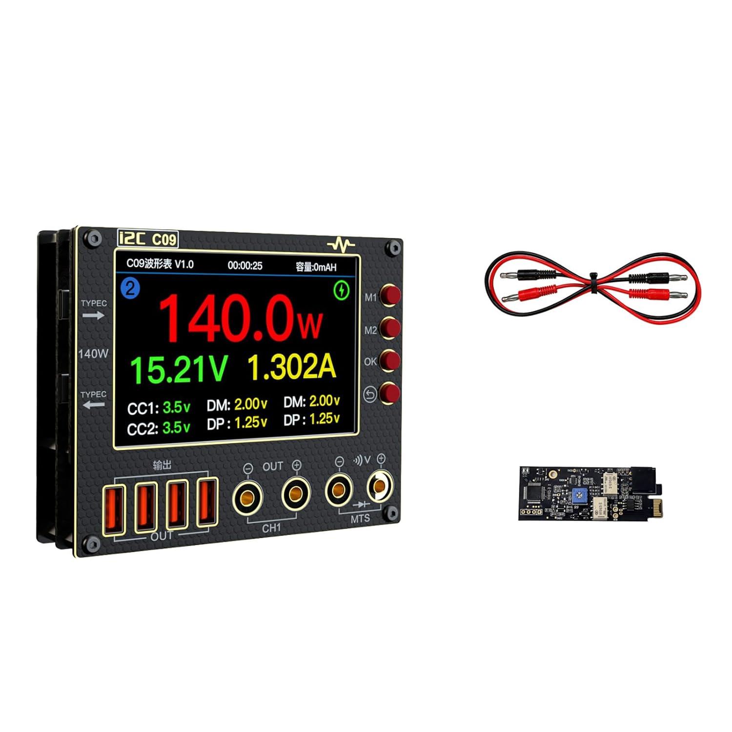 I2C C09 Waveform Ammeter 0-40V Input Dual Channel Voltage Current Tester 4 Inch HD Display Fast Diode Scaning Measurement Tester
