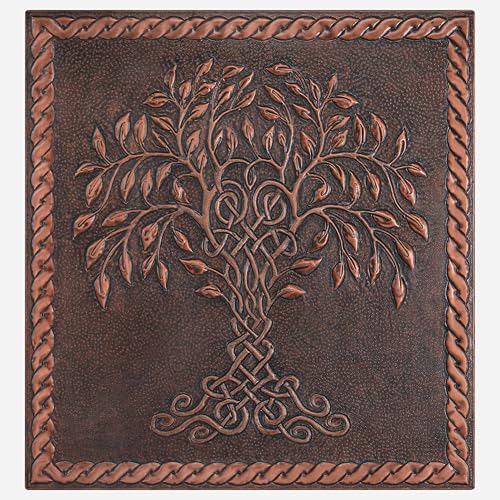 Kitchen Backsplash, Celtic Tree of Life with Celtic Knot Border Copper Kitchen Backsplash, Custom Copper Backsplash Panel, Handmade Copper Backsplash Tile, Indoor Outdoor Wall Decor (Brown)