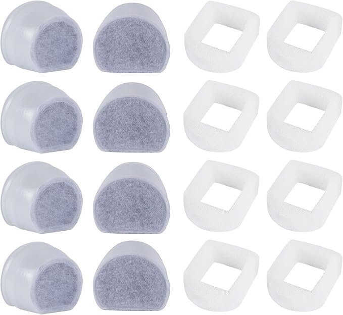Cat Water Fountain Filter, Pre-Sponge Pet Fountain Filter & Replacement Carbon Filters Fit for Petsafe for Drinkwell Fountain-Gallon Avalon Pagoda Seascape Seaside Pet Fountains 8+8Pack