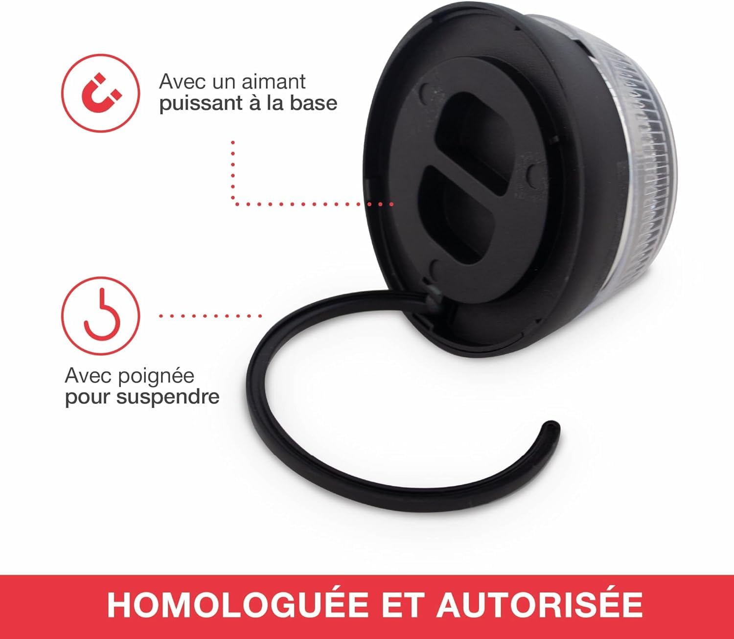 PMK GRUPO Lumière d'urgence V16 homologuée DGT | Balise signalisation Danger pour Voiture [Visibilité 1 Km] avec Base magnétique et Lampe Torche (2)
