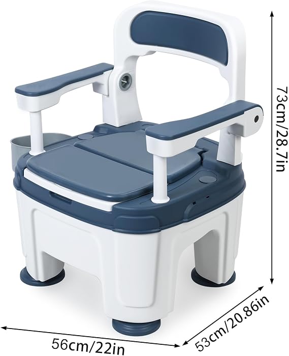 Bedside Commode, Adult Portable Toilet Chair Seat with Handles, Height Adjustable Mobile Portable Toilet for Seniors Disabled Elderly, Anti-Slip Foot Pads Lightweight Shower Chair Seat Potty