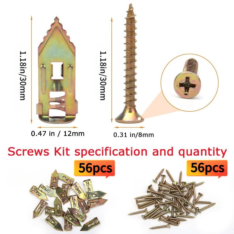 56pcs Self-Drilling Drywall Anchors and Screws Kit, No Drill Metal Wall Anchors for Plasterboard & Gypsum, Heavy Duty Steel Expansion Bolts with Zinc Screws for Hanging Decor & Shelves - 56 Sets
