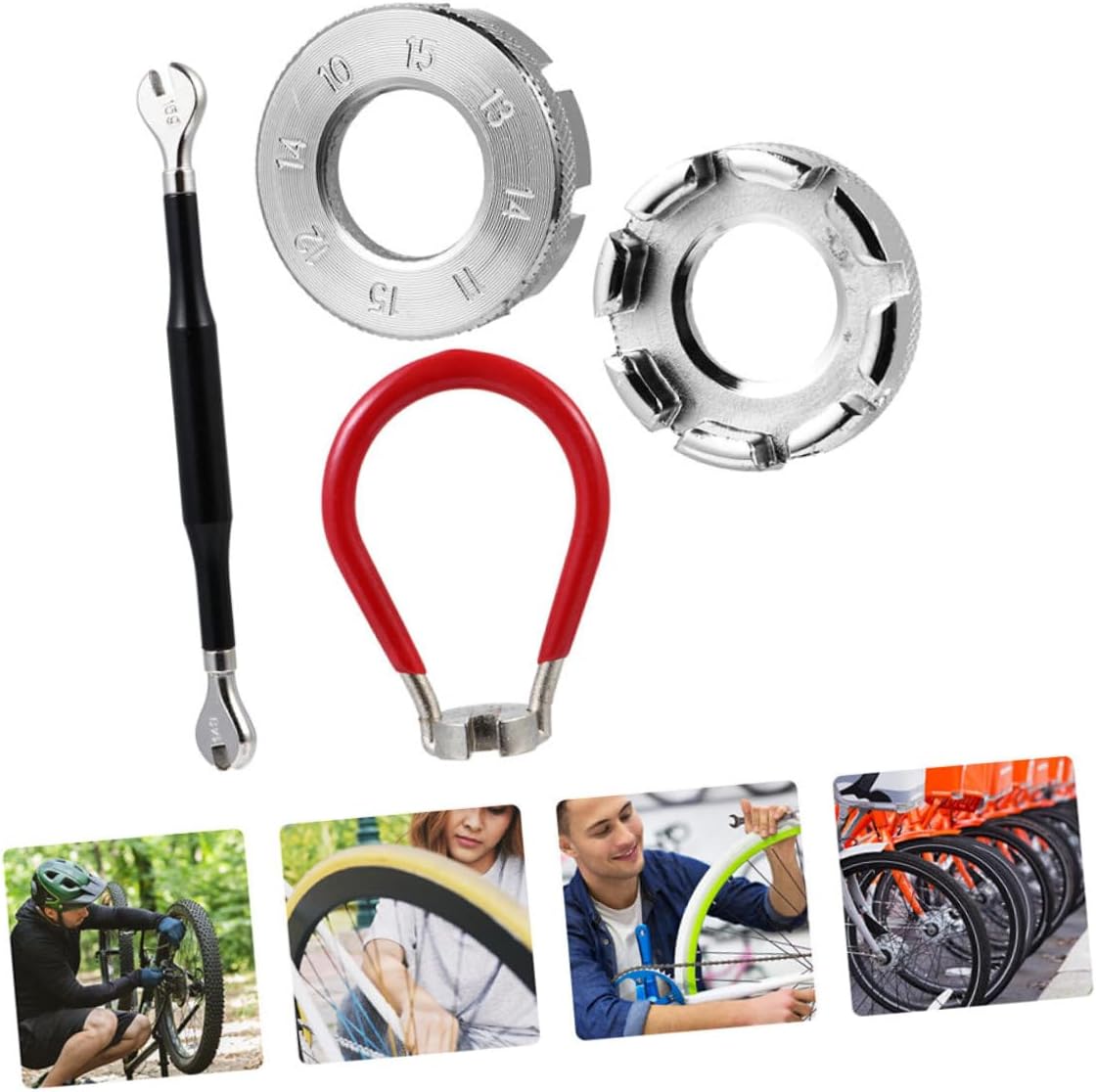 POPETPOP 4pcs Bike Wrench Tool Bicycle Rim Adjustment Steel Wrenches Handles for Comfortable to Hold Essential Bike Repair Equipment