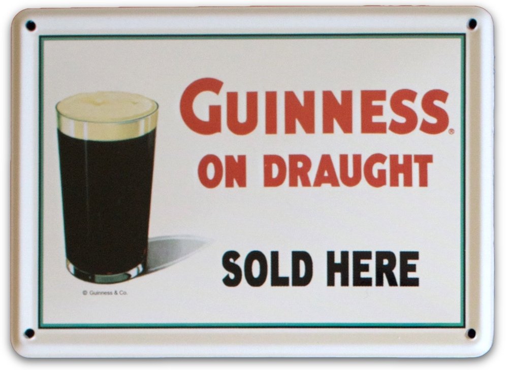 Guinness Irish On Draught Small Metal Tin Pub Sign
