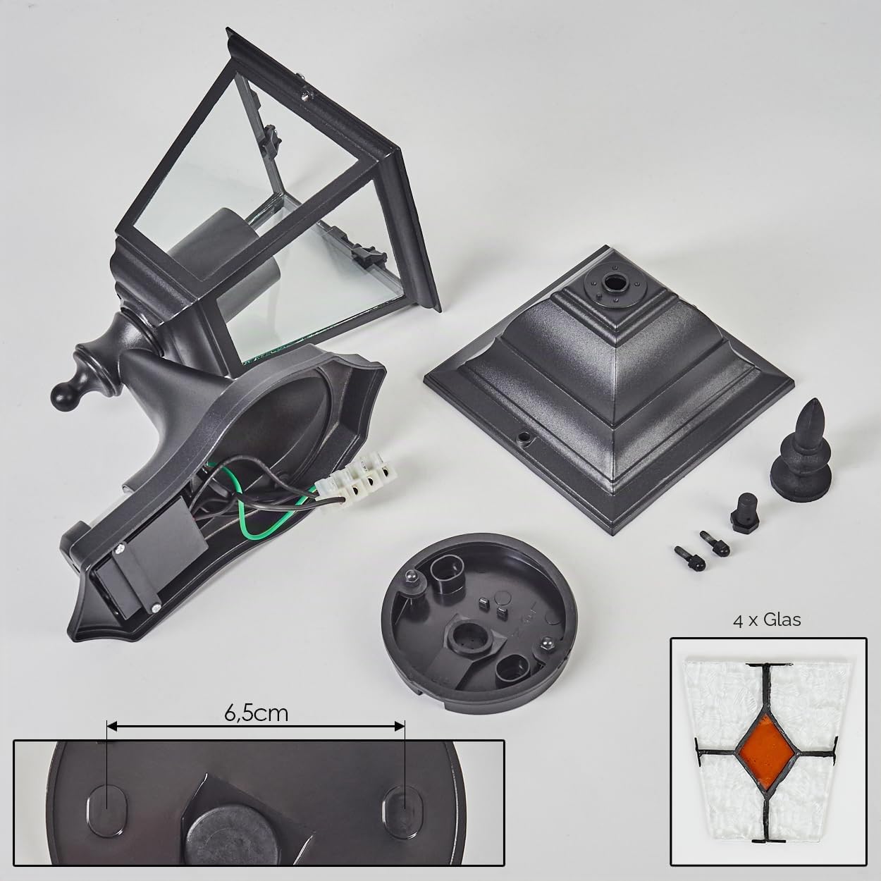 HOFSTEIN Außenwandleuchte Naofe, Außenwandlampe mit Bewegungsmelder aus Metall/Glas in Schwarz/Klar/Orange, Wandleuchte außen Vintage/Antik/Landhaus, E27, IP44, Garten, Hof, Außenbereich, Haustür