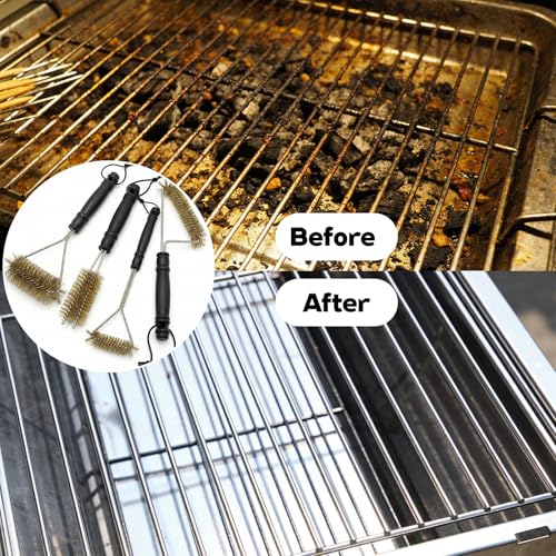 2 Stück Grillbürste Messing Messingbürste Grill Reinigungsbürste Ofenbürste Set für Grillrost Gasgrill Holzkohlegrill Gusseisengrill (4, kupferfarben)