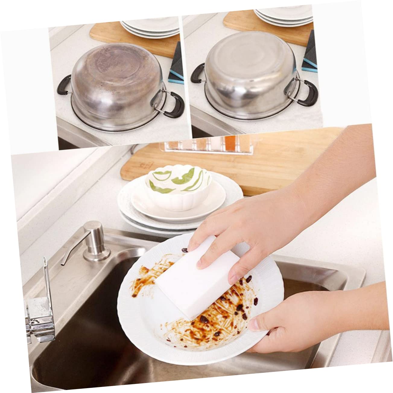20pièces Éponges De Nettoyage pour Cuisine Et Salle De Bain Lot de Blanches pour Nettoyer Vaisselle Couverts Surfaces Diverses