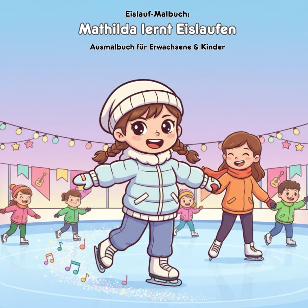 Mathilda lernt Eislaufen: Geschichte und Malbuch: Für Erwachsene & Kinder: 36 Ausmalbilder auf 21.59 x 21.59 cm - Eine Mutmach-Geschichte zum Ausmalen und Vorlesen