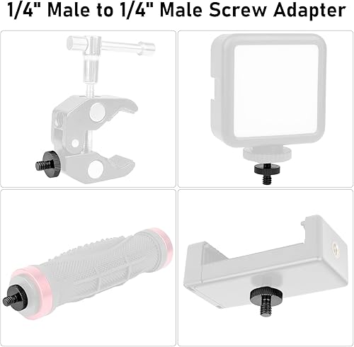 Miniatura 4 de Adaptador de tornillo de trípode roscado macho de 14 pulgadas a macho de 14 pulgadas, convertidor de rosca de montaje estándar para montaje en jaula