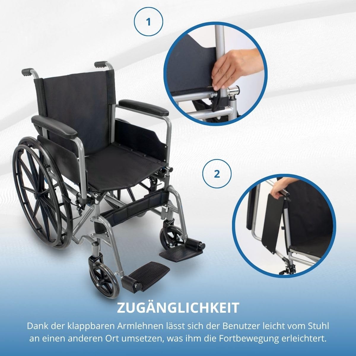 Mobiclinic®, Rollstuhl faltbar, Selbstfahrend, Schnellspanner-rollen auf knopfdruck, Robust, Sitzbreite 46 cm, Klappbare fußstütze und armlehnen, Bremshebel, Reifen 24 ", Für behinderte, Marsella