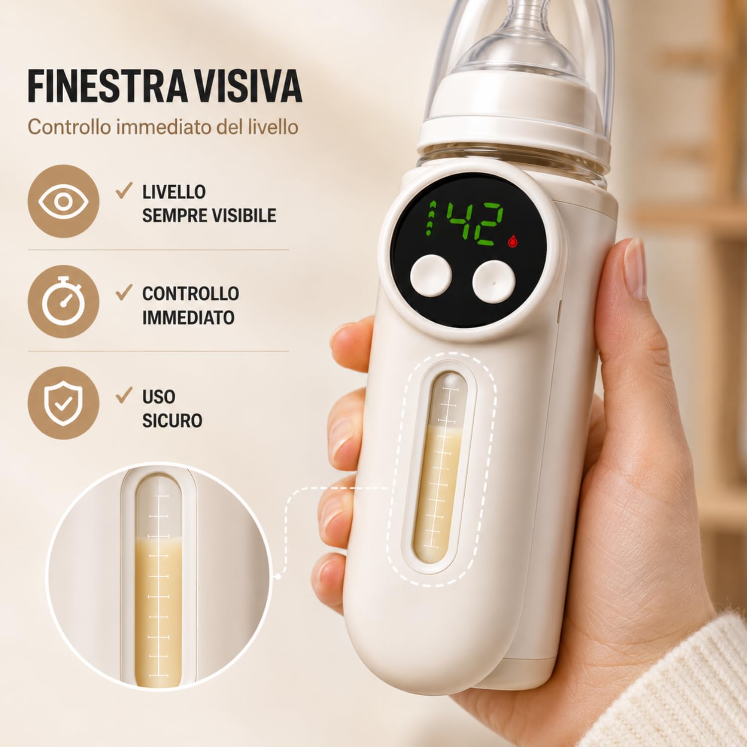 DE ROSA SHOP Scaldabiberon Portatile Senza Fili per Neonati, Batteria 8000mAh Ricaricabile USB, Schermo LCD, Temperatura Regolabile, Riscaldamento Silenzioso Universale per Viaggi Auto e Aereo