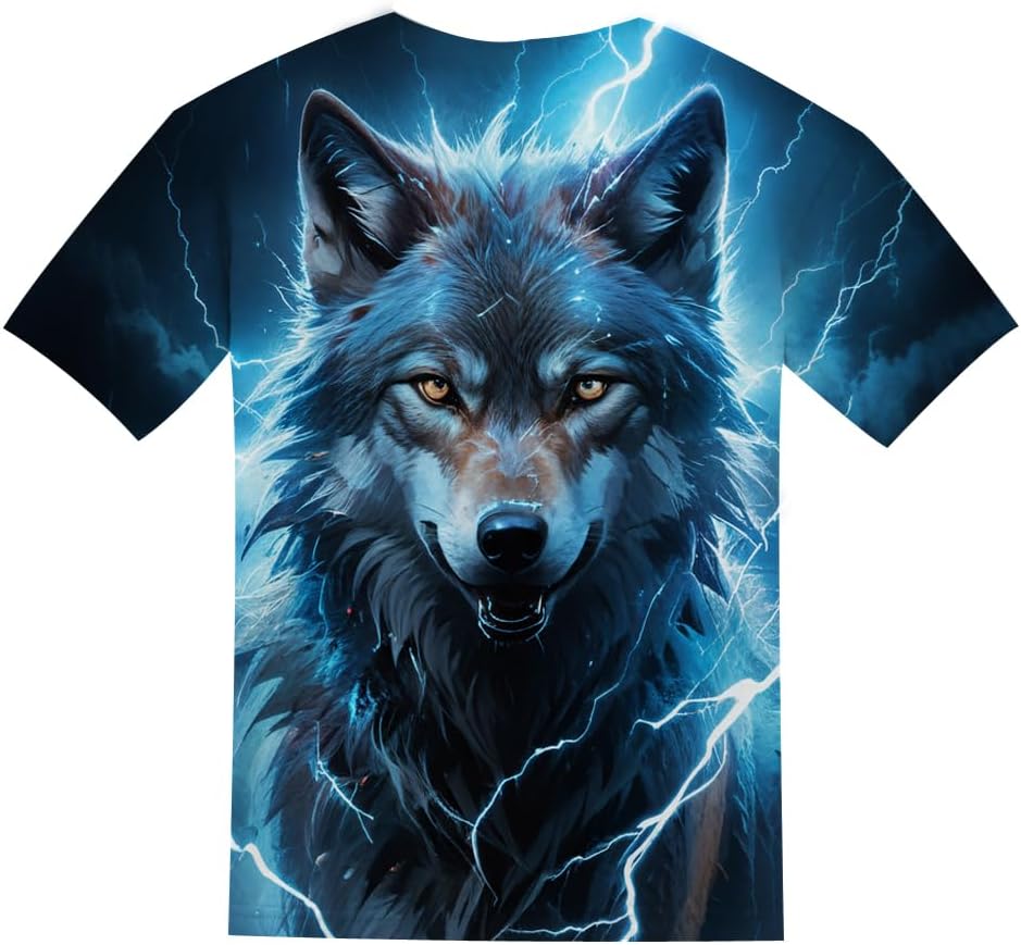 Kids 3D Print Graphic Tees Funny Wolf Short Sleeve T Shirts for Youth Boys Girls 4-14 Years