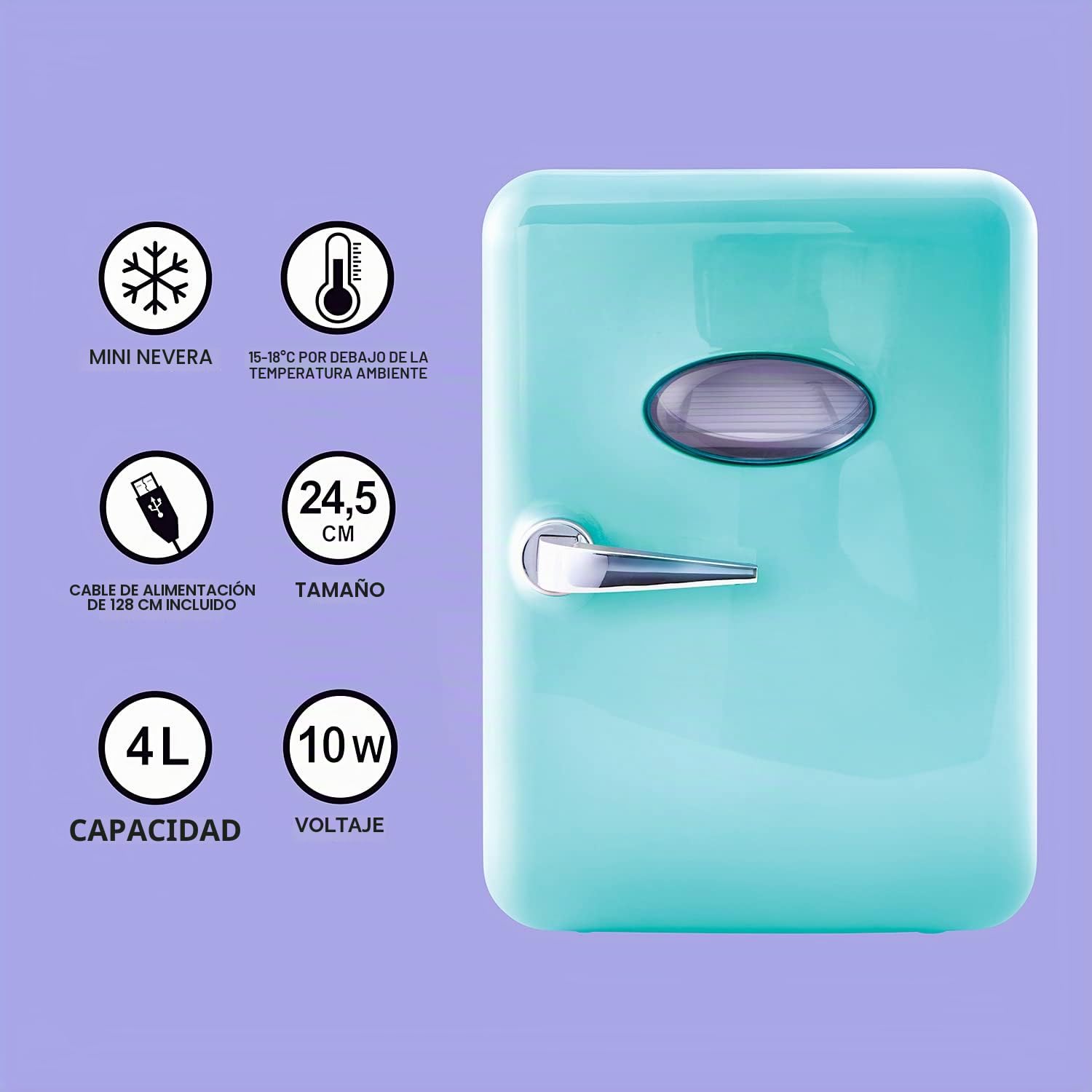Canal Toys - Mini Fridge - Nevera Portátil - Refrigerador Azul Ideal para Regalo - Neverita con Cable USB y Pegatinas Decorativas - INF037