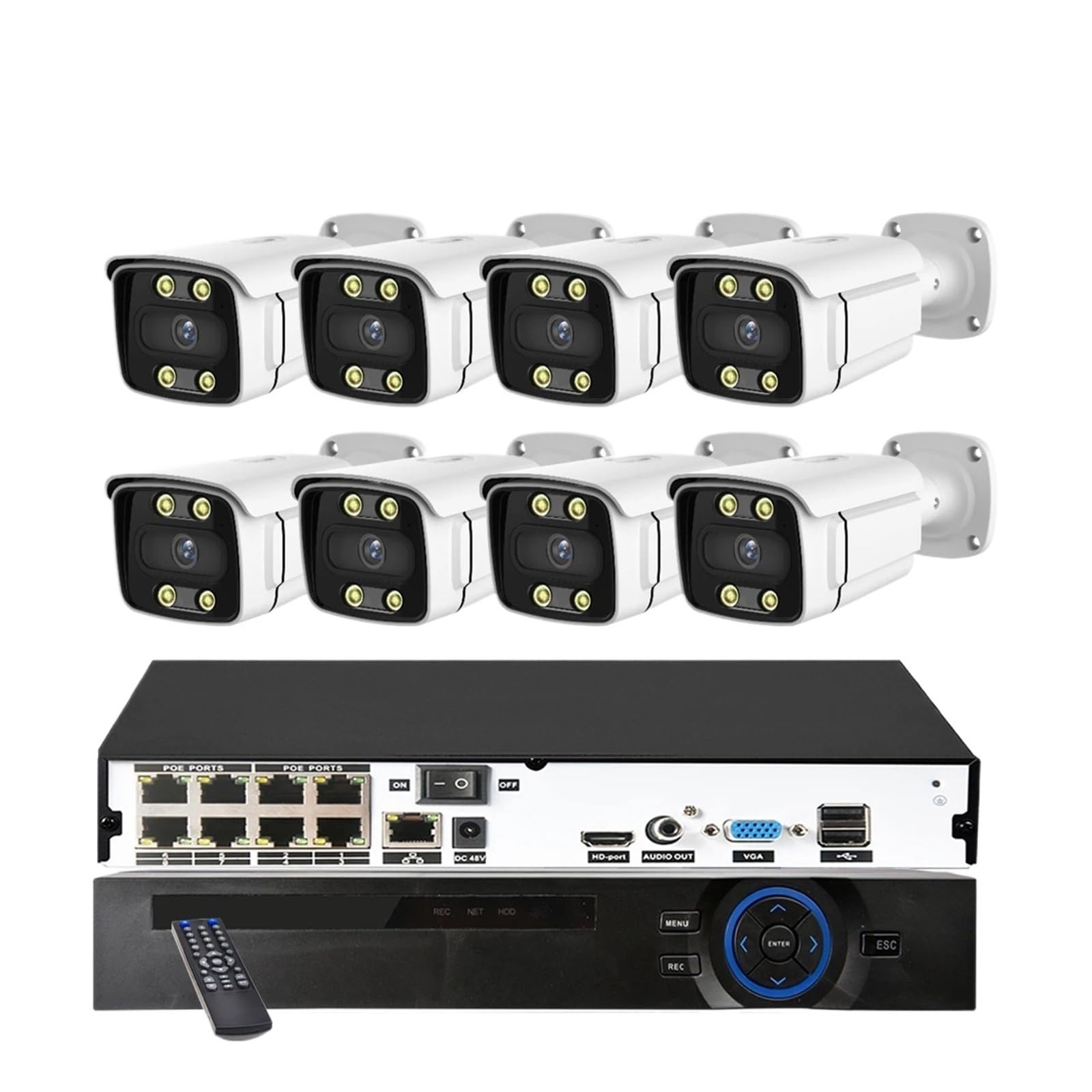 System Kamer Bezpieczeństwa 8CH 4K NVR 8MP Z Detekcją Twarzy, Kolorową Kamerą IP Noktowizorem POE, Dwukierunkowym Systemem Monitoringu Audio I Wideo 2K Wykrywanie Ruchu(None,8 NVR x 8PCS 2K)