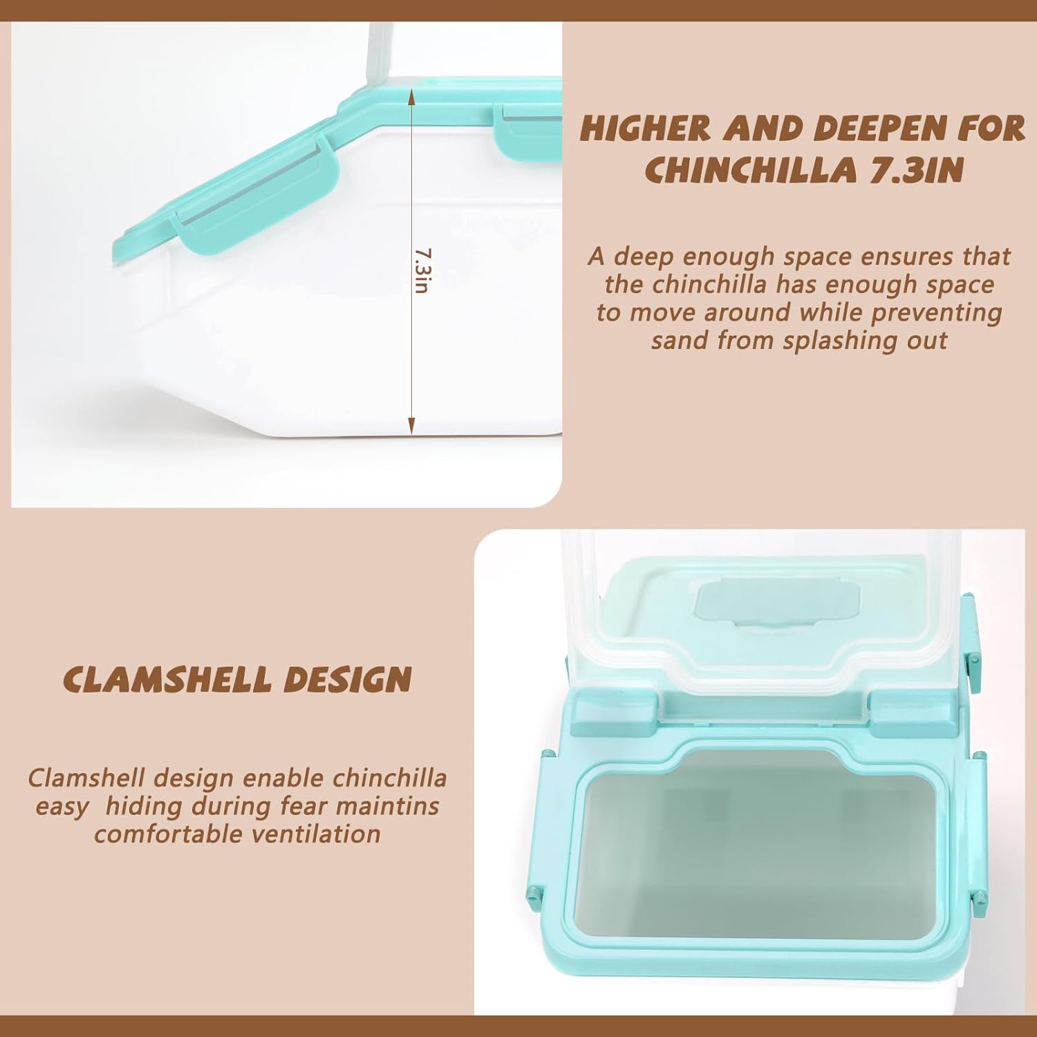Extra Large Chinchilla Sand Bath Container Kit, Plastic Chinchilla Dust Bath House with Wash and Care Accessories, Dust Bathtub for Hamster Hedgehog Guinea Pig and Other Small Animals