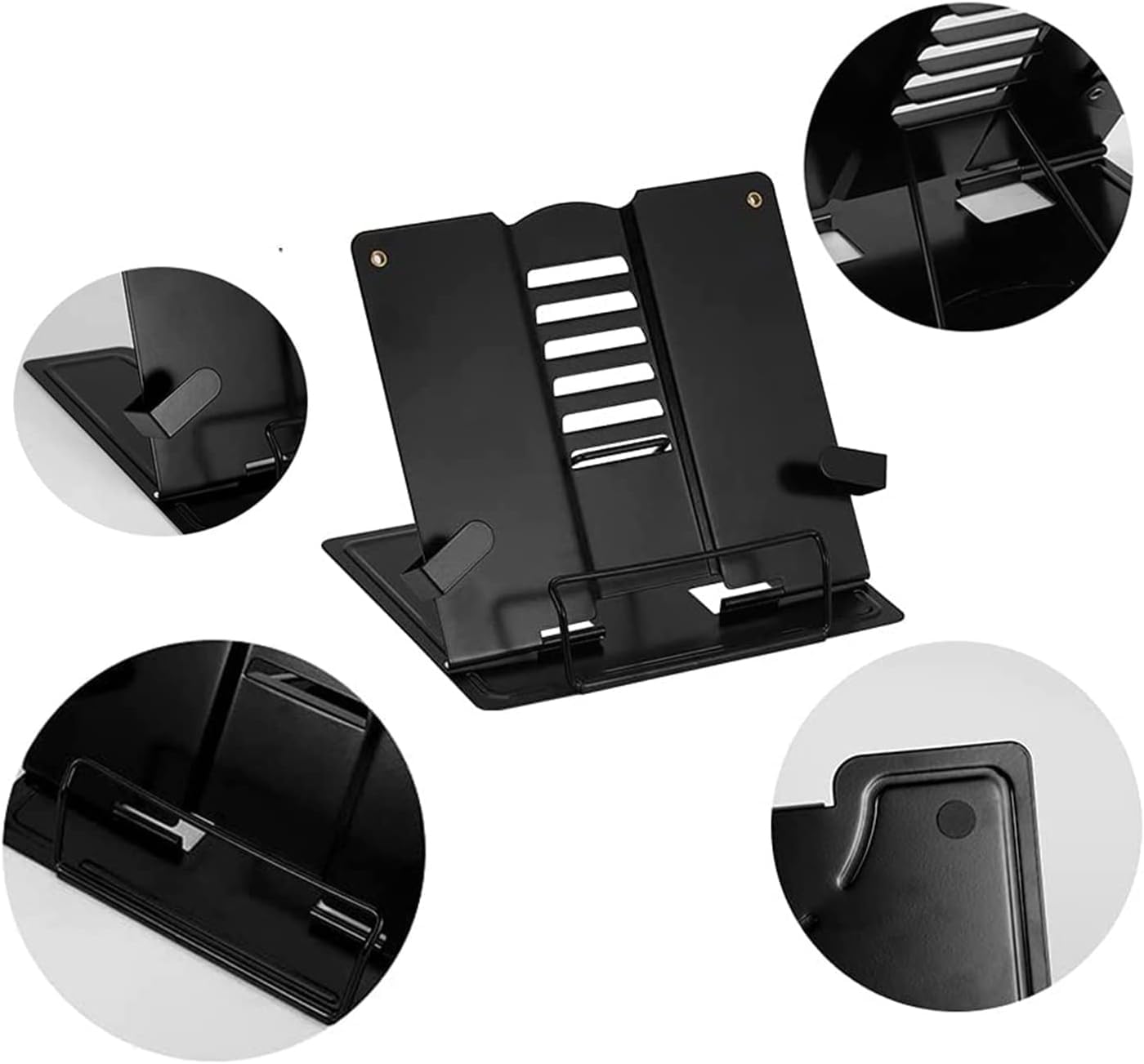 PERPART Metal Book Stand Holder | Adjustable Cookbook Holder, Non-Slip & Stable, Foldable & Portable, Multi-Function (Black)