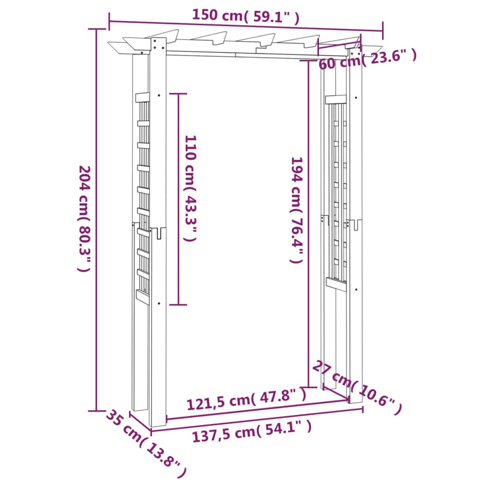 Pergola drewniana, impregnowana, ochrona przed słońcem i umeblowaniem zewnętrznym, pergola, łuk ogrodowy, drewno impregnowane, 150 x 60 x 204 cm