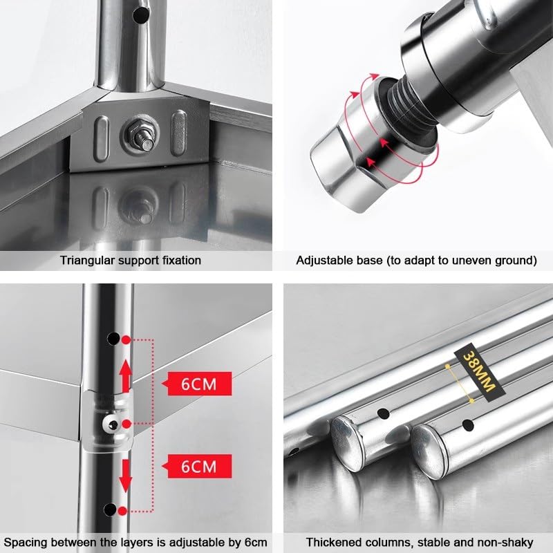 Scaffale da cucina regolabile a 4 ripiani in acciaio inox, per lavanderia, bagno, dispensa e armadio (120 x 45 x 180 cm) e soluzione salvaspazio
