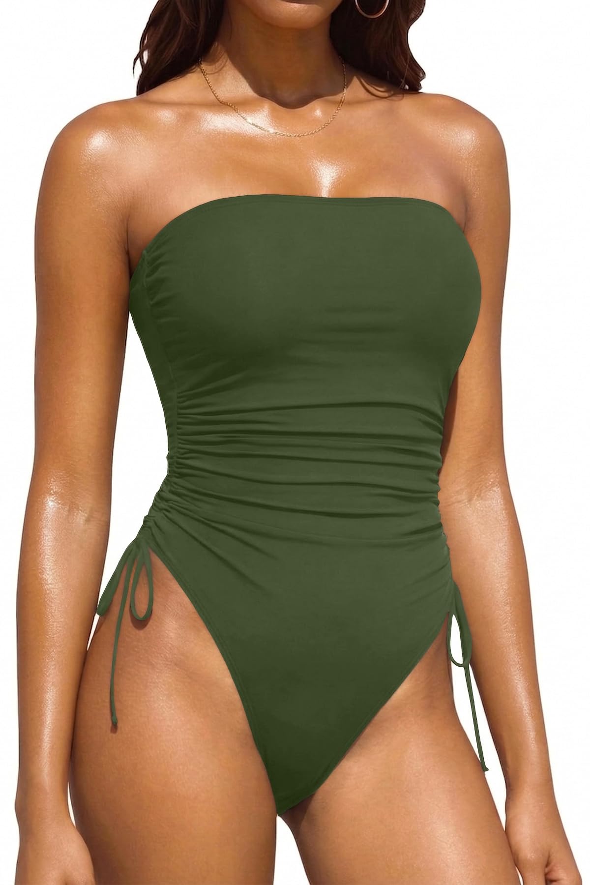 Women Strapless One Piece Swimsuit - Bandeau Tummy Control Bathing Suit