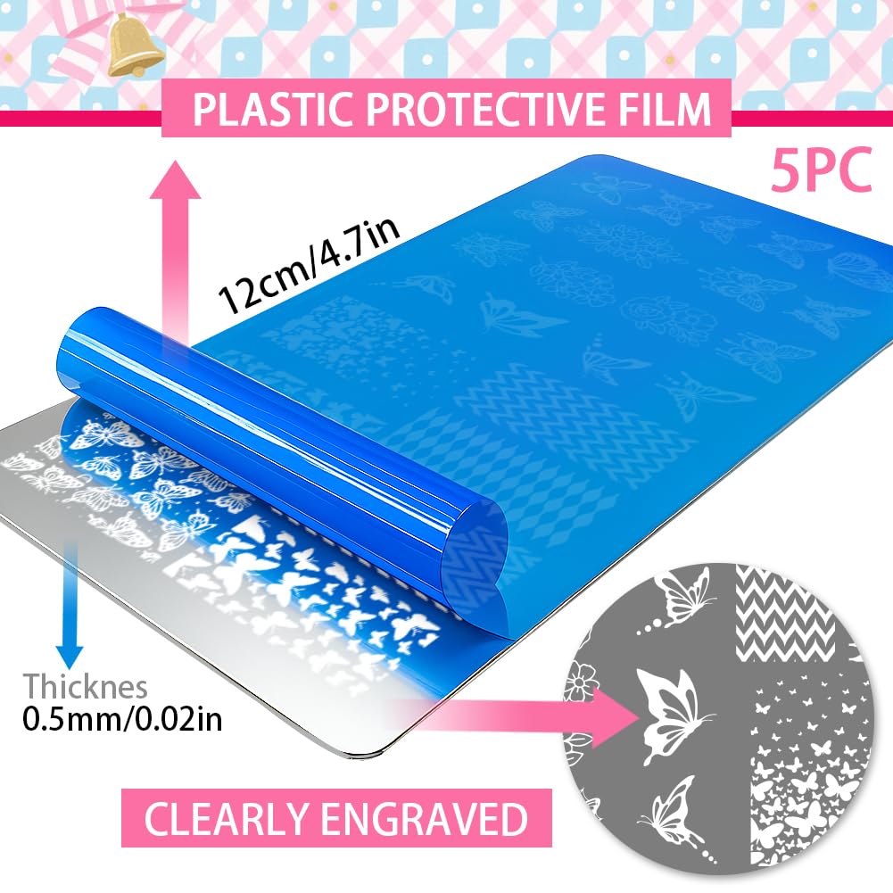 PH PandaHall 5pcs Farfalle Fiamme Nail Stamping Piastre Cuori Fiori Nail Art Modelli Zodiaco Manicure Art Stencil Sole Luna Stella Unghie Design Timbro per Donne Manicure Salone Stampa fai da te