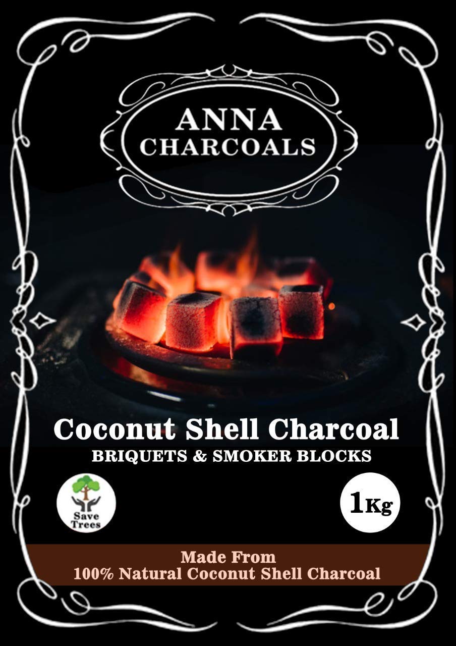 Anna Hookah Shisha Coconut Shell Briquettes 25 mm Cubes Charcoal (1Kg) -72 Piece