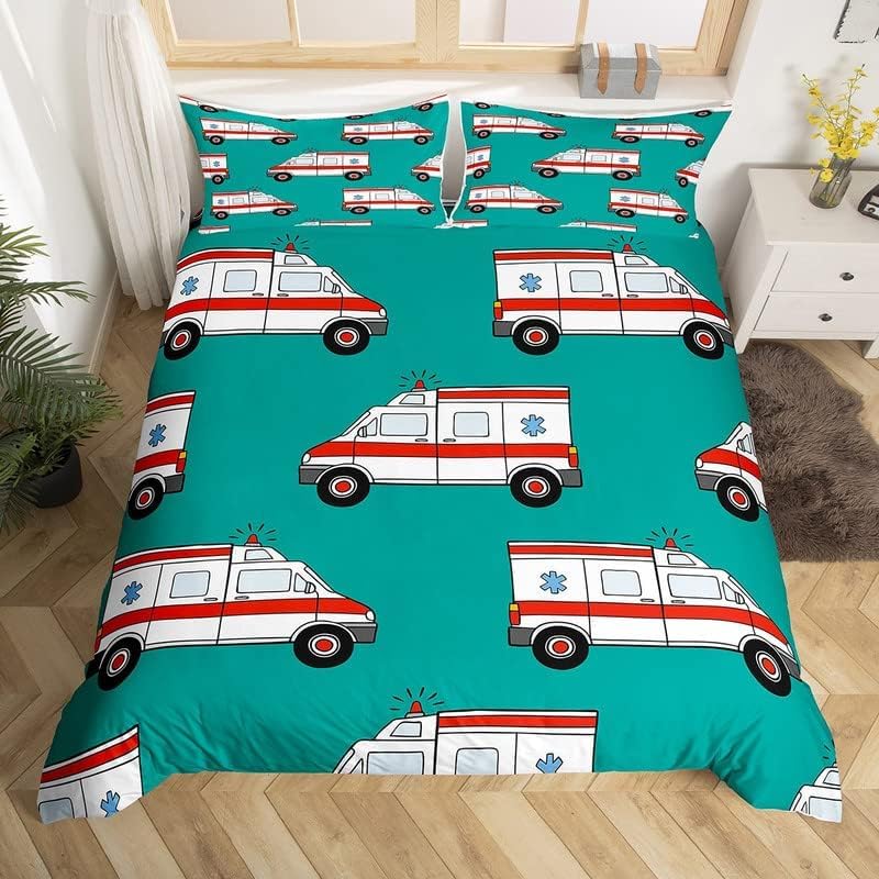 Parure de lit enfant voiture verte housse de couette anti-pli