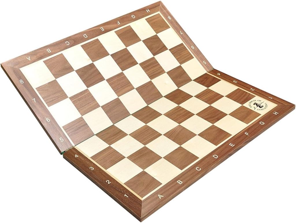 The House of Staunton Folding Walnut & Maple Wooden Chess Board - 2.25" with Notation & Logo