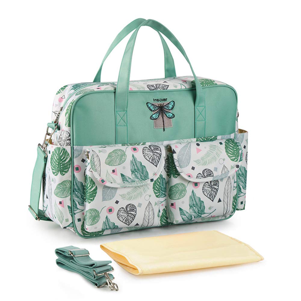 Organizador de pañales, bolsa de hombro de gran capacidad, bolso de pañales portátil para bebé, bolsa cruzada para baby shower pack para mamá papá (hoja)