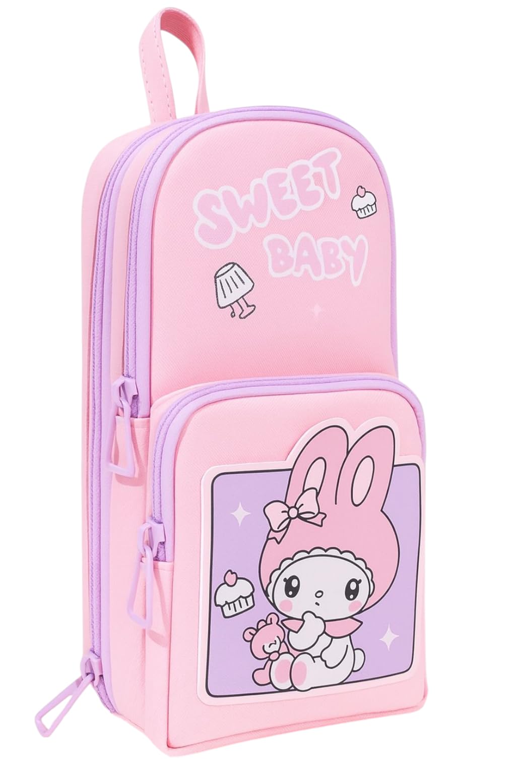 Supreme Deals® Premium Canvas Pencil Case Hang able 6 Layer with 3 Compartment Cute Aesthetic Pencil Case Large Capacity Pencil Pouch for Kids (Pink)-image-37