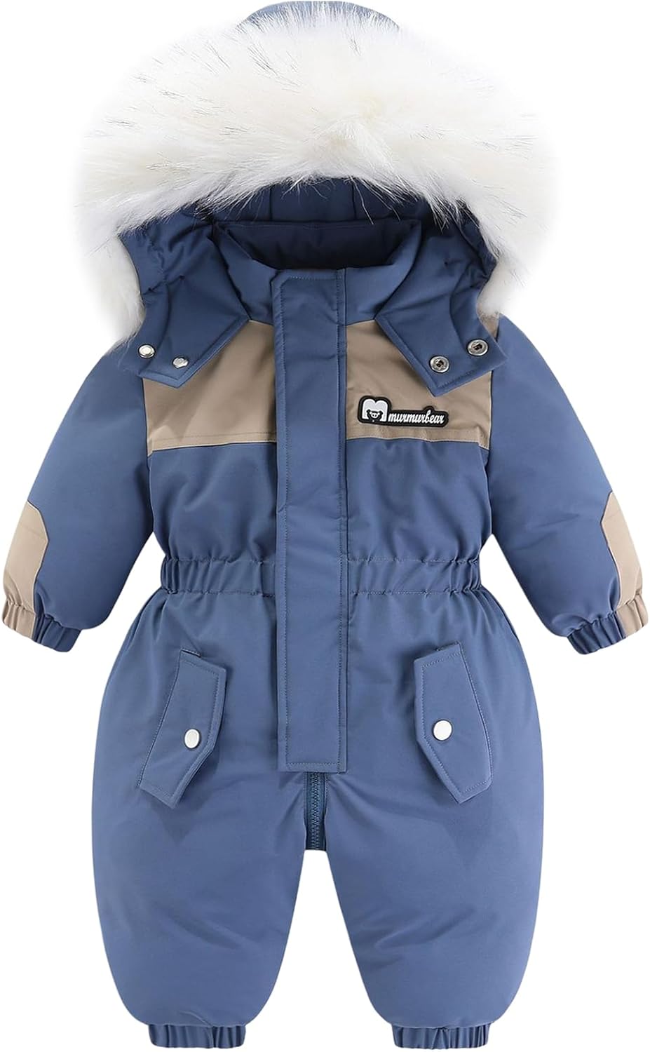 L SERVER Sneeuwpak baby jongens warme winteroverall meisjes fleece dik skipak winddicht sneeuwoverall met bontkraag capuchon, rood, 50-56