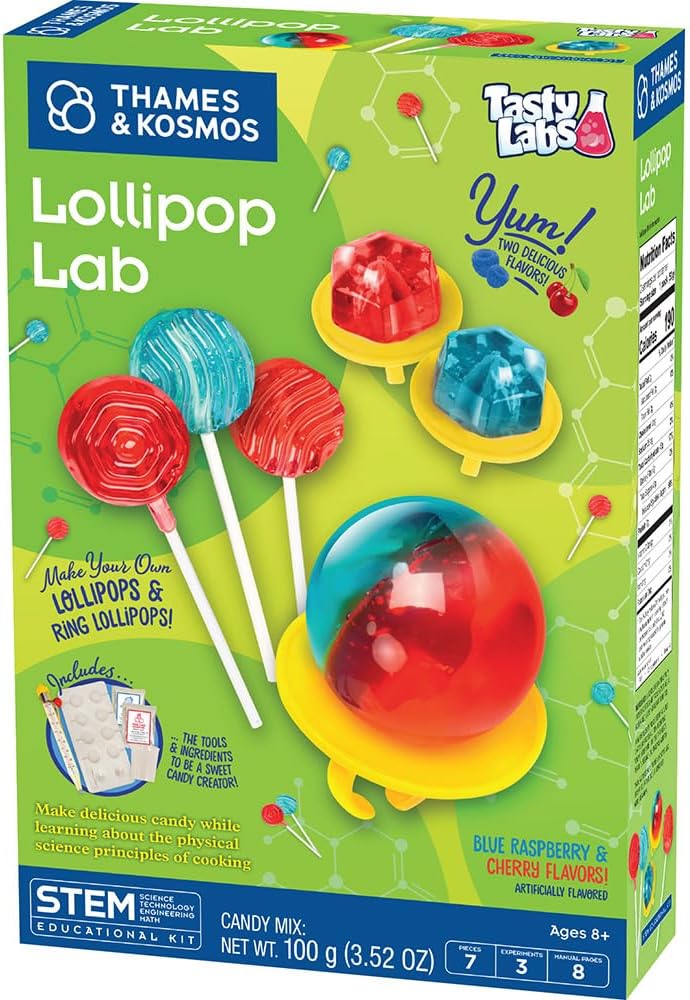 Thames & Kosmos Lollipop Lab | STEM Experiment & Activity Kit | Make Yummy Red Cherry and Blue Raspberry Lollipops & Ring Lollipops! | Explore Chemistry & Math | Includes Real Candy Thermometer