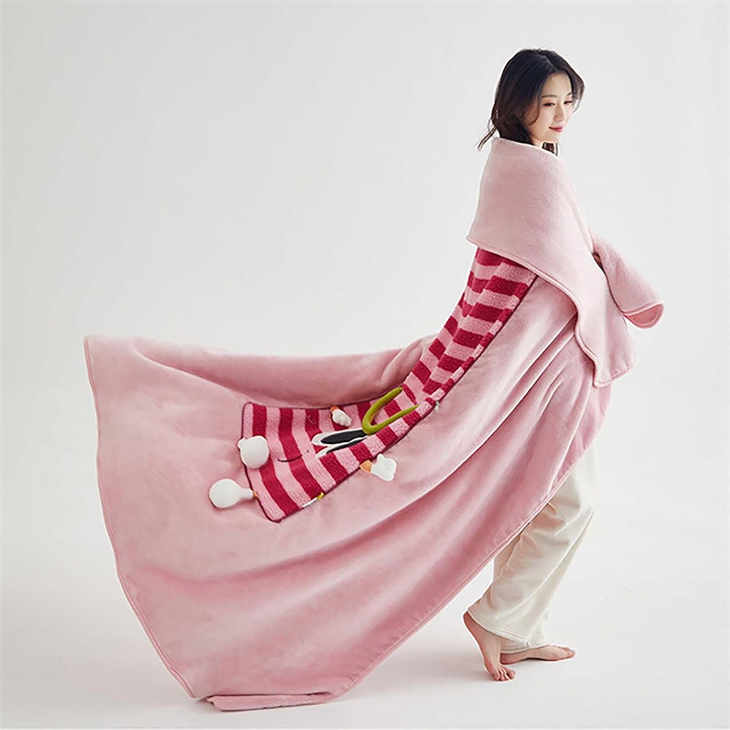 2 in 1 Pillow Blanket, Nap Blanket Portable Personalized, Creativity Cartoon Couch Blankets, for Car Office Sofa Bedroom (Color C)