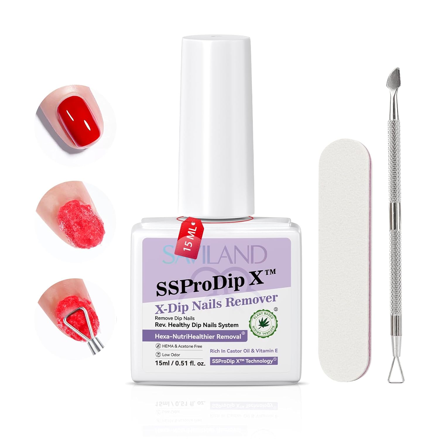SAVILAND SSPro X Dip Powder Remover Kit: Gentle & Easy Dip Nails Removal No Need Soaking Or Wrapping with Nail File Nail Scraper for Dipping Powder 0.5 Floz Home Use