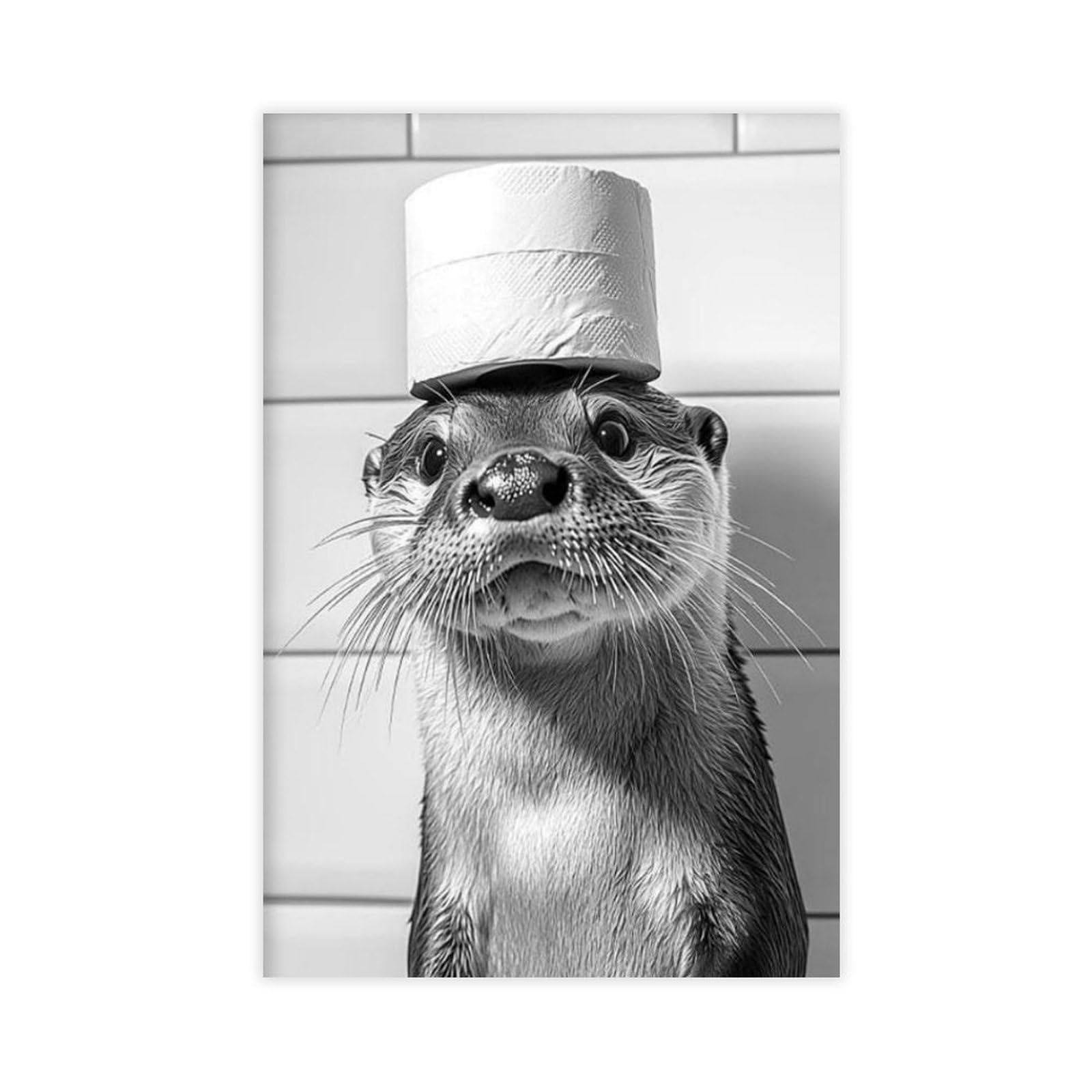 BNCEDJK Otter with A Toilet Paper Roll on Head, Funny Bathroom Canvas Poster Bedroom Decor Landscape Decor Gift 16x24inch(40x60cm)