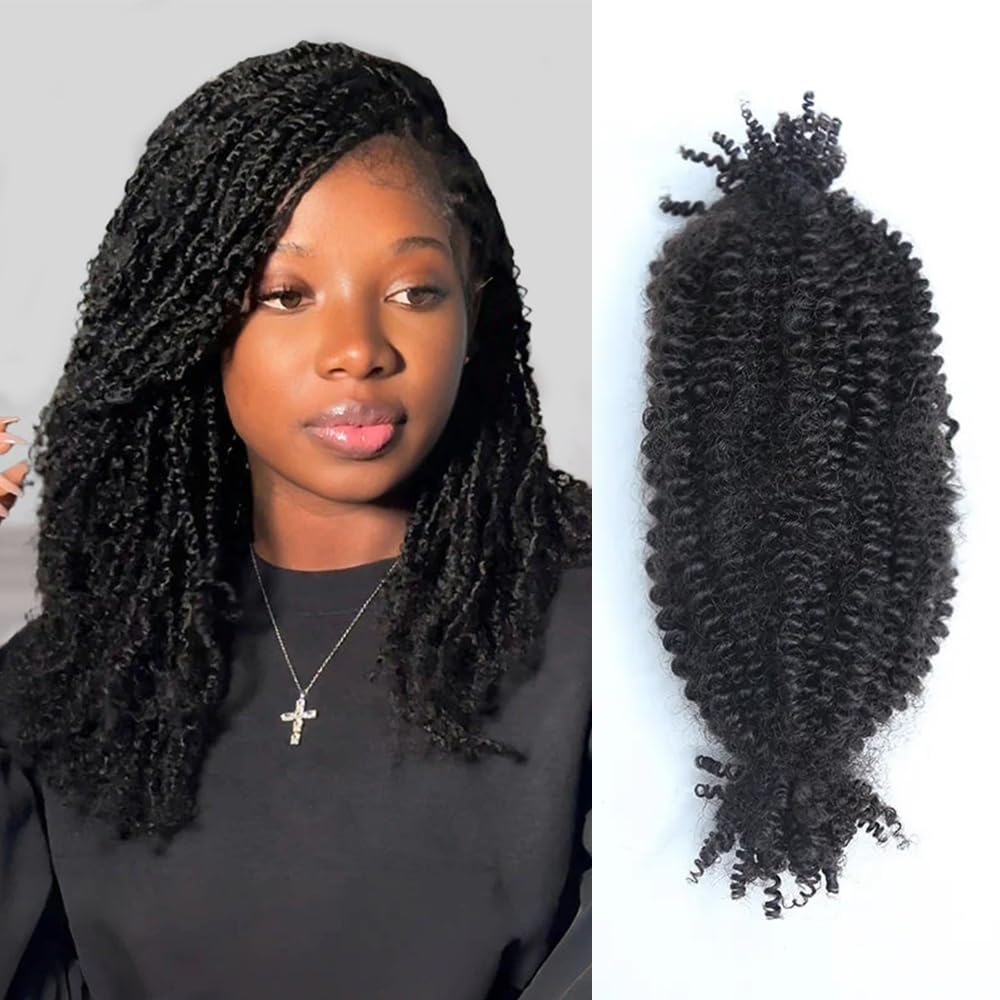 Afro Kinky Curly Human Hair Bulk Springy Twist Hair Extensions For Twist Braiding Locs Hair Pre-Separated Springy Afro Twist Human Hair Extensions 22 Inch 200g