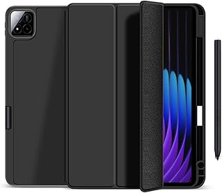 جراب سيليكون لجهاز شاومي مي باد 7/7 برو 11.2 بوصة 2025 رفيع ثلاثي الطيات مضاد للصدمات من البولي يوريثين المقاوم للحرارة بشكل قرص العسل وخاصية التشغيل/السكون التلقائي مع حامل قلم من فيرتبولي، لون أسود