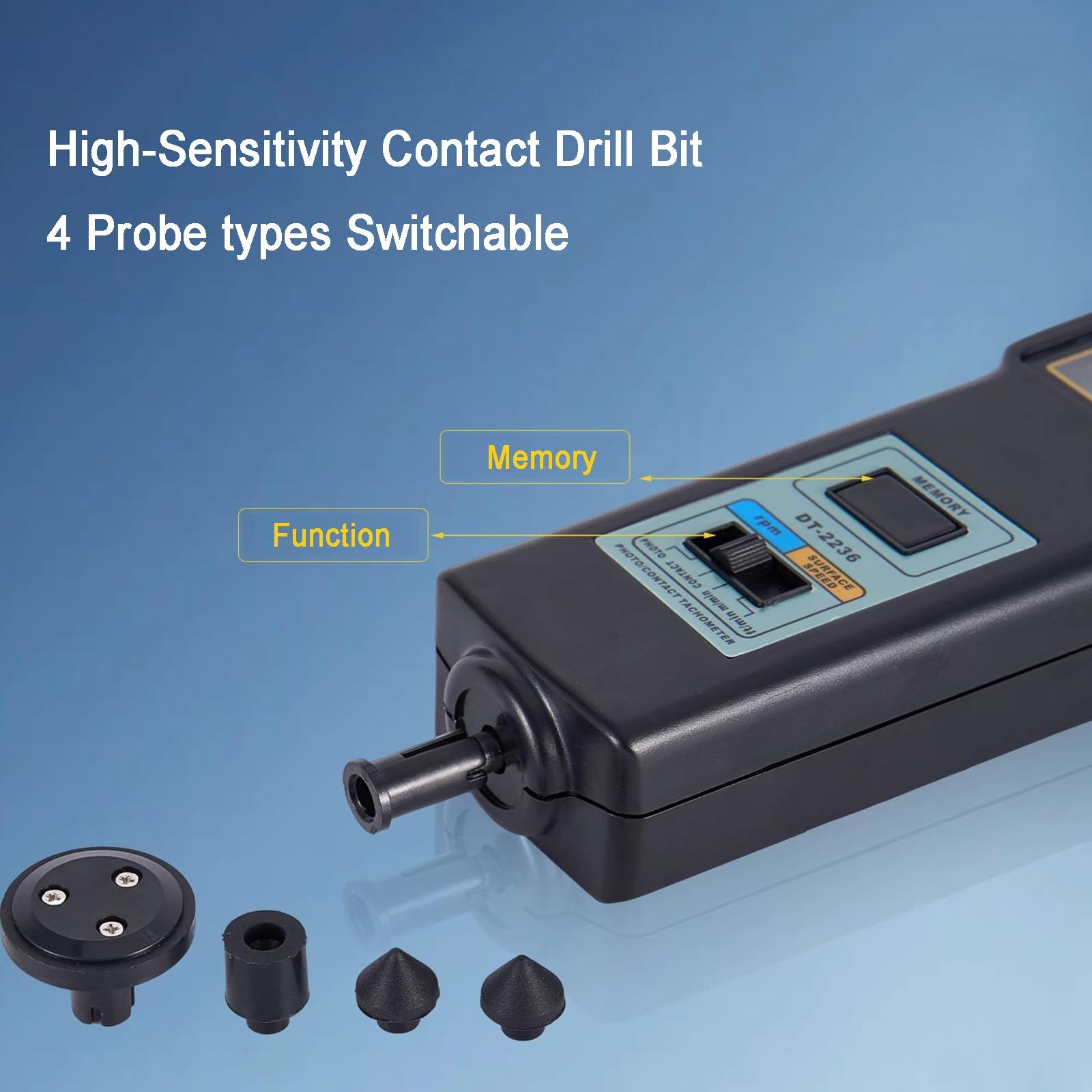 COYEUX Tacómetro Digital, medidor de RPM con Contacto y fotográfico (2,5-99 999 RPM), con 4 sondas, medición de Velocidad Lineal (m/min, ft/min), para Motores y Ventiladores