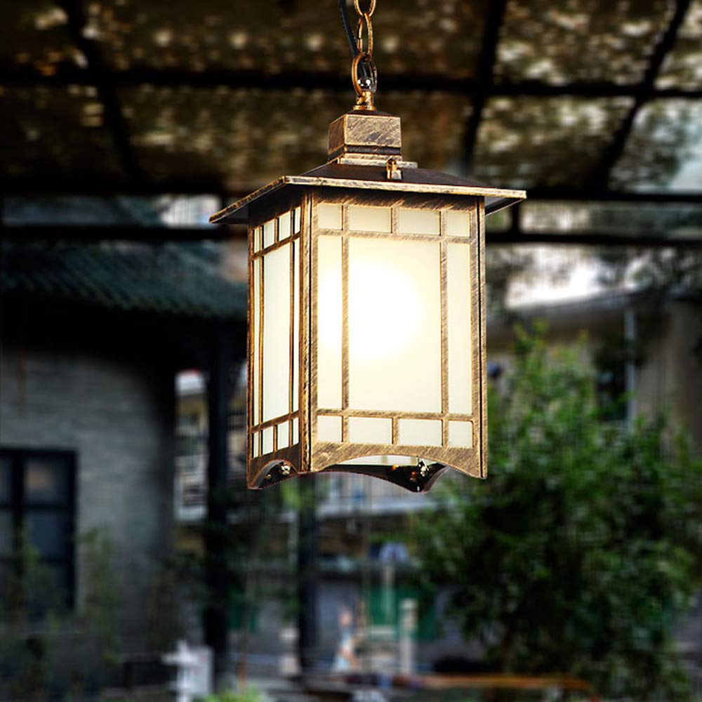 Retro Schwarz/Gold Außen Hängeleuchte Wasserdichter IP54 Industrie Pendelleuchte Aluminium Glas Höhenverstellbar Hängelampe Garten Balkon Flur Club Cafe Pendant Light 18.8 * 30.5cm E27