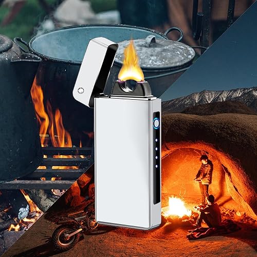 Miniatura 2 de GADATOP Encendedor de llama de plasma de arco USB recargable a prueba de viento encendedor eléctrico para vela (plata)