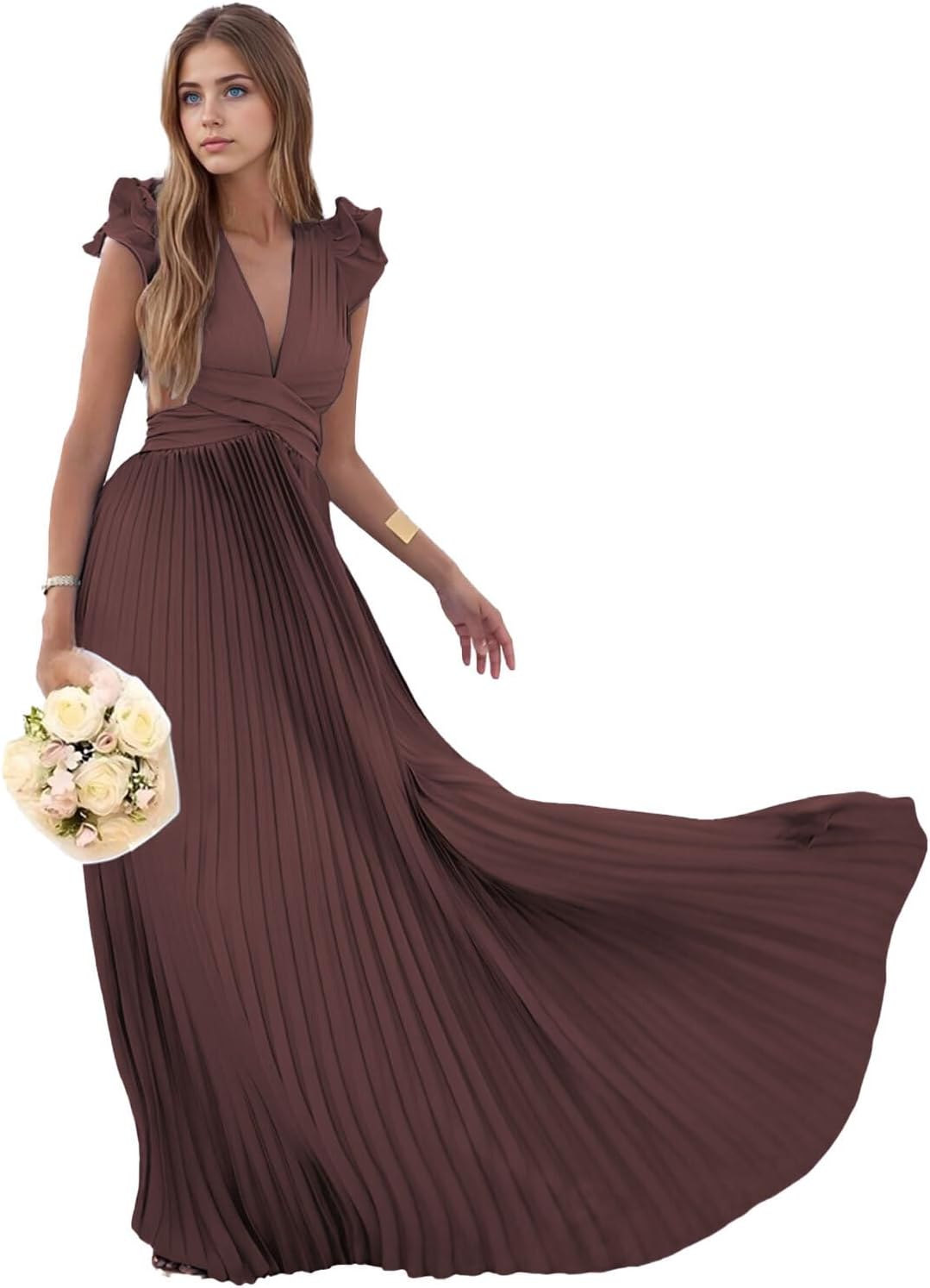 Pleated Satin Bridesmaid Dresses for Women V Neck A Line Formal Prom Gown 2025