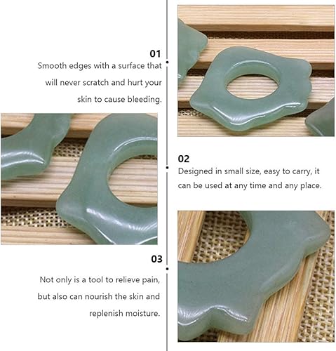 Miniatura 6 de minkissy Junta de raspado facial con forma de anillo, tablero de masaje de jade natural chino, herramienta facial para cara, cuerpo y pierna, verde