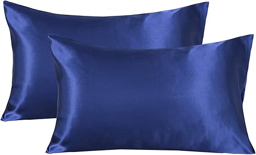 Omelas - Juego de 2 fundas de almohada de satén de seda estándar para cabello y piel, tamaño Queen y sedoso, color liso, funda de almohada con